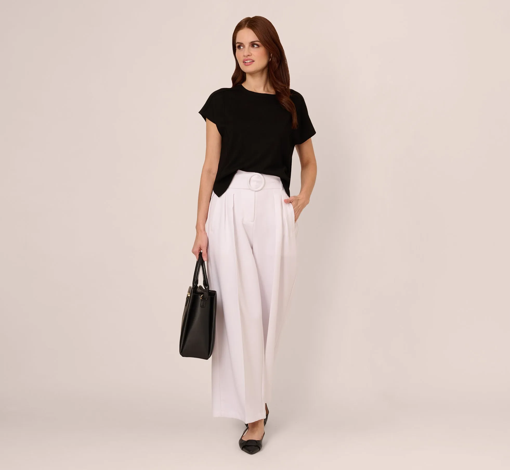 Short Sleeve Exposed Seam Pullover Sweater In Black sold by Adrianna Papell product image thumbnail 2