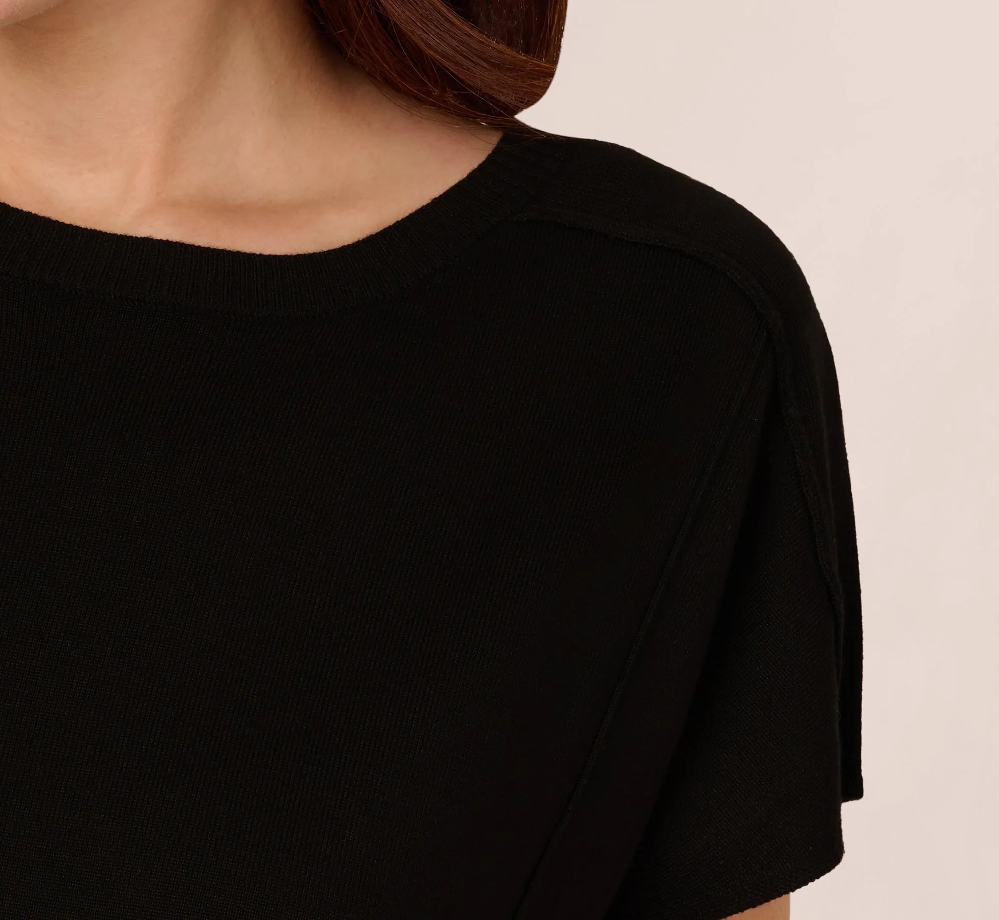 Short Sleeve Exposed Seam Pullover Sweater In Black sold by Adrianna Papell product image thumbnail 5