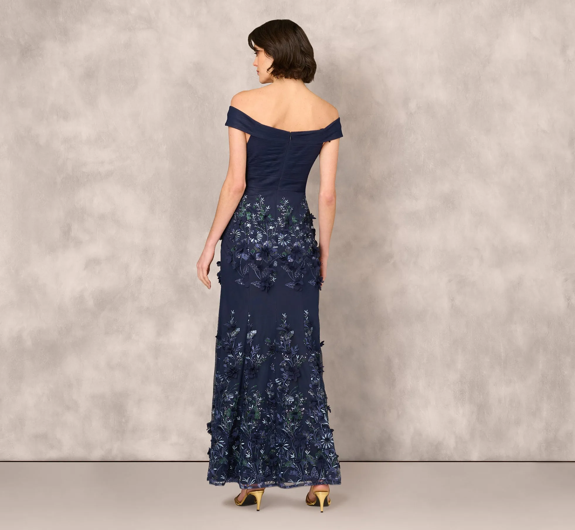Off Shoulder Sequin Embroidery Mermaid Gown In Navy sold by Adrianna Papell product image thumbnail 4