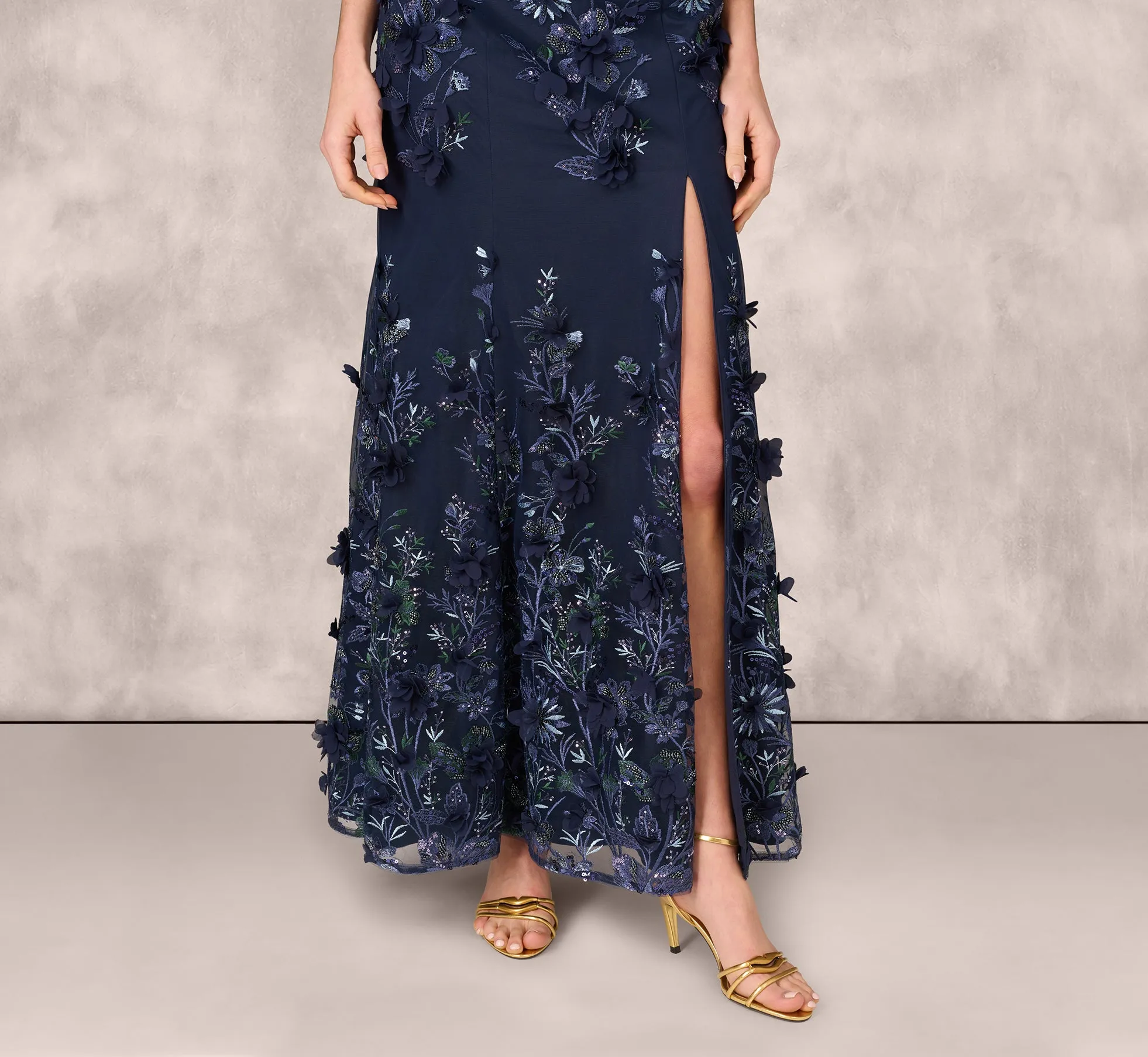 Off Shoulder Sequin Embroidery Mermaid Gown In Navy sold by Adrianna Papell product image thumbnail 5