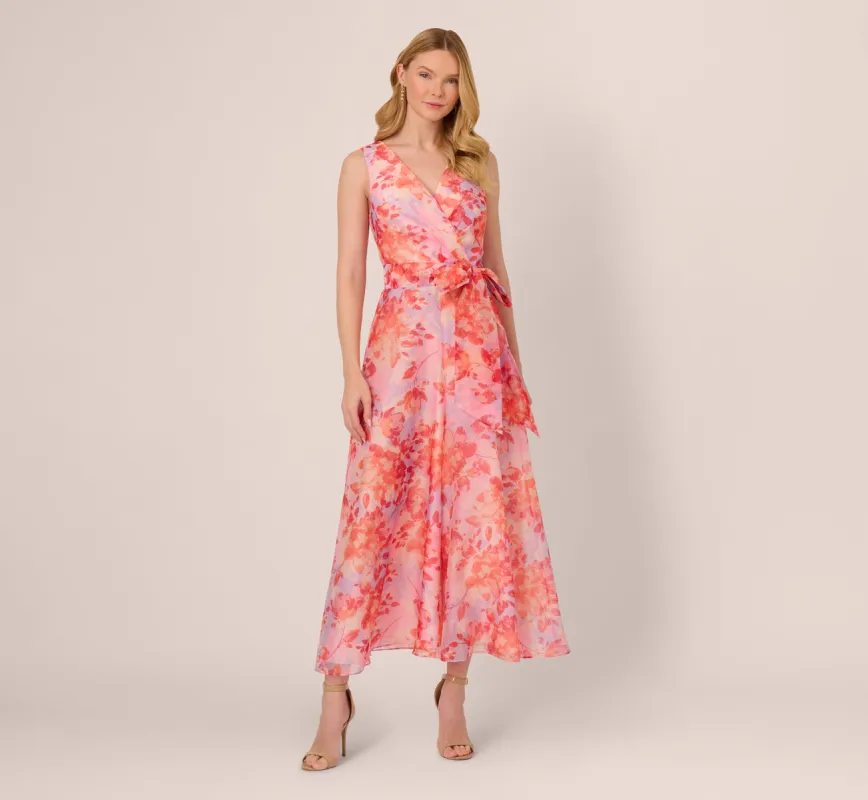 Sleeveless Floral Organza Wide Leg Jumpsuit In Peri Coral Multi sold by Adrianna Papell