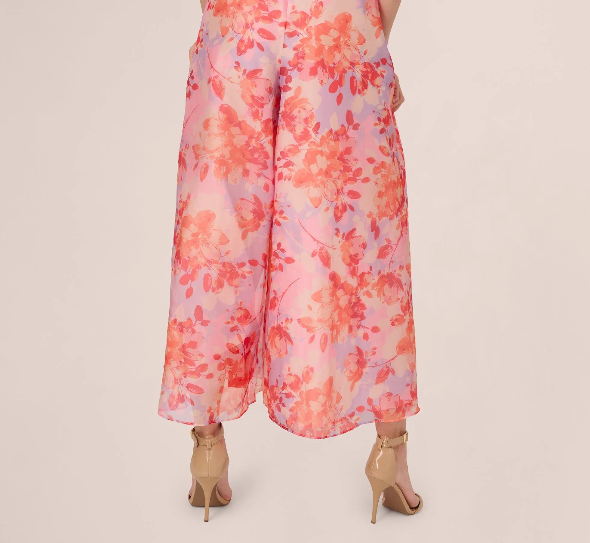 Sleeveless Floral Organza Wide Leg Jumpsuit In Peri Coral Multi sold by Adrianna Papell product image thumbnail 5