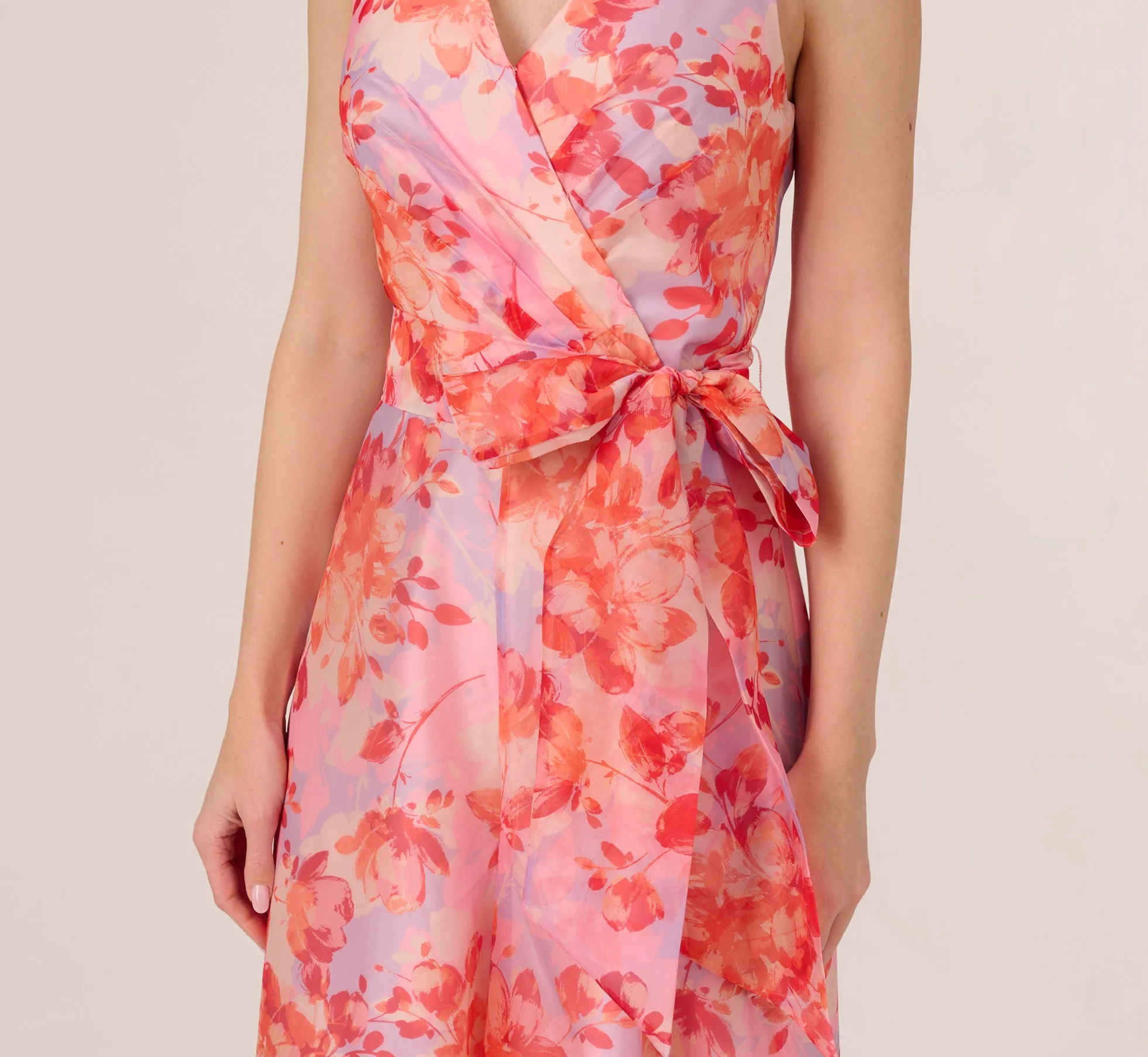 Sleeveless Floral Organza Wide Leg Jumpsuit In Peri Coral Multi sold by Adrianna Papell product image thumbnail 3