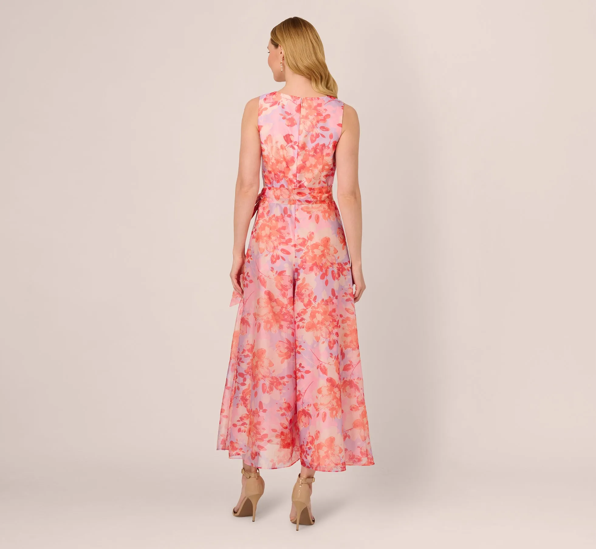 Sleeveless Floral Organza Wide Leg Jumpsuit In Peri Coral Multi sold by Adrianna Papell product image thumbnail 4