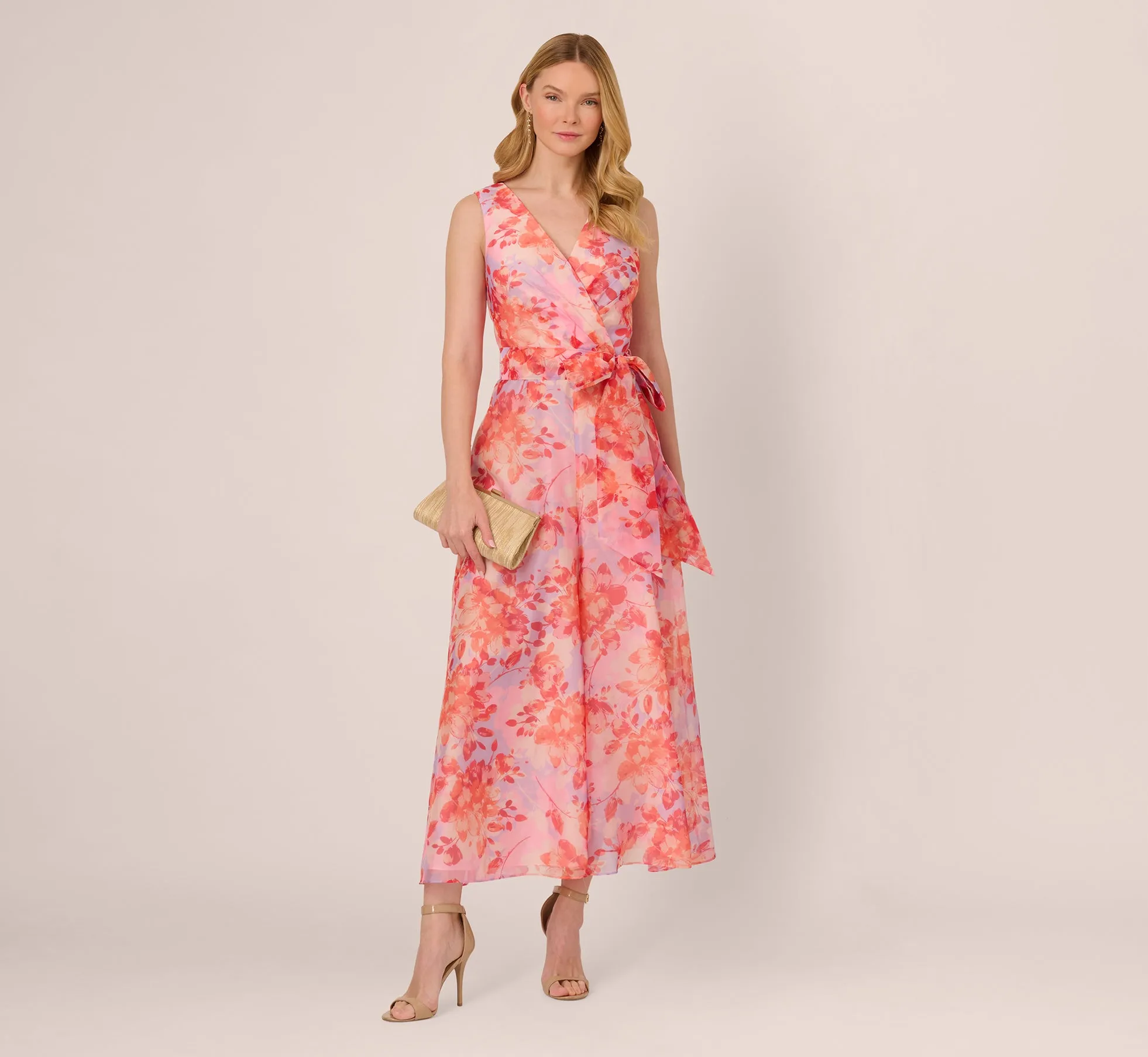 Sleeveless Floral Organza Wide Leg Jumpsuit In Peri Coral Multi sold by Adrianna Papell product image thumbnail 2