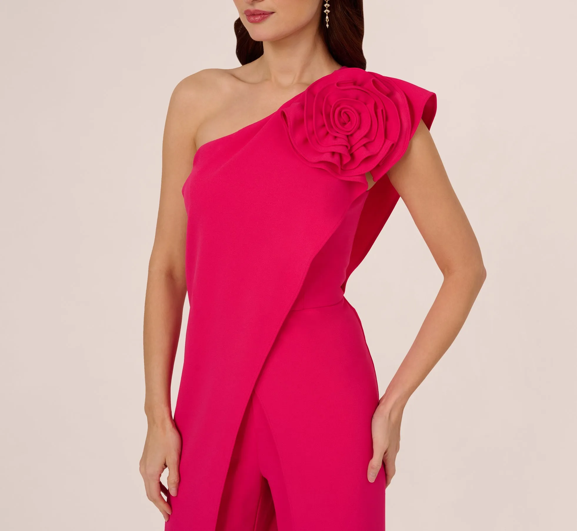 One Shoulder Rosette Overlay Jumpsuit In Geranium sold by Adrianna Papell product image thumbnail 3