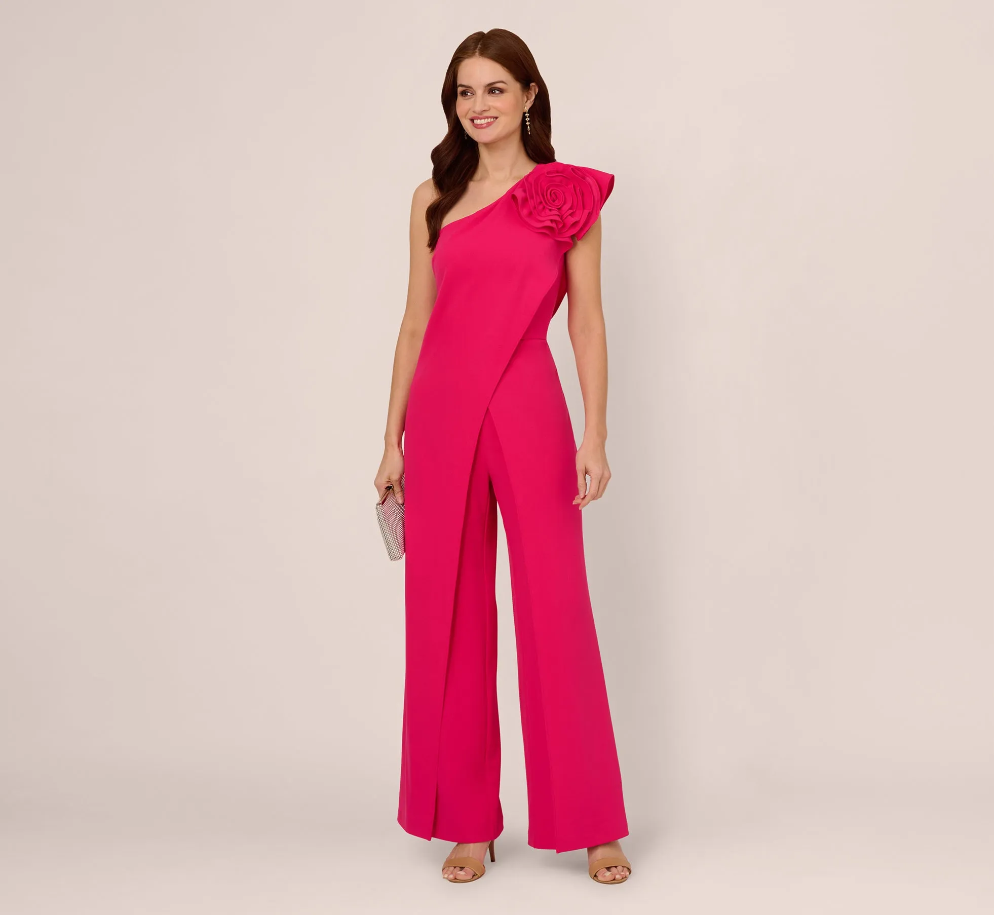 One Shoulder Rosette Overlay Jumpsuit In Geranium sold by Adrianna Papell product image thumbnail 2