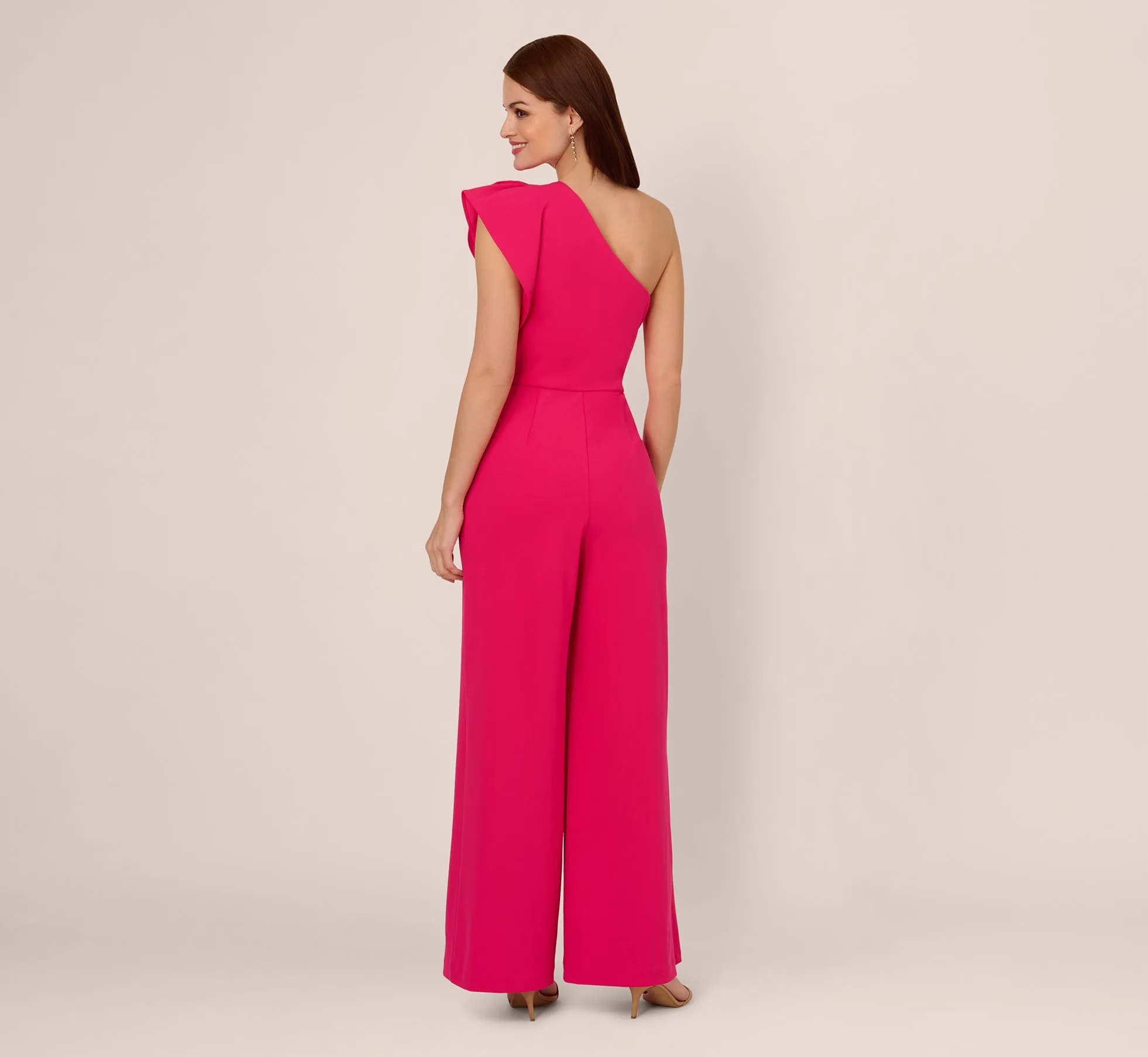 One Shoulder Rosette Overlay Jumpsuit In Geranium sold by Adrianna Papell product image thumbnail 4