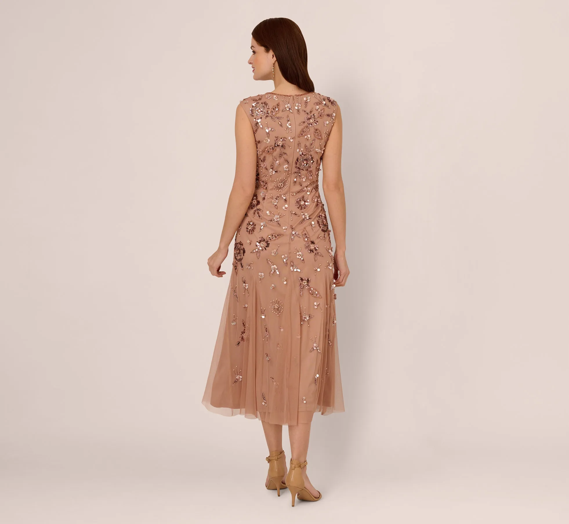 Floral Beaded Ankle Length Gown In Rose Gold sold by Adrianna Papell product image thumbnail 4