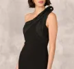 One Shoulder Pleated Detail Mermaid Gown In Black sold by Adrianna Papell