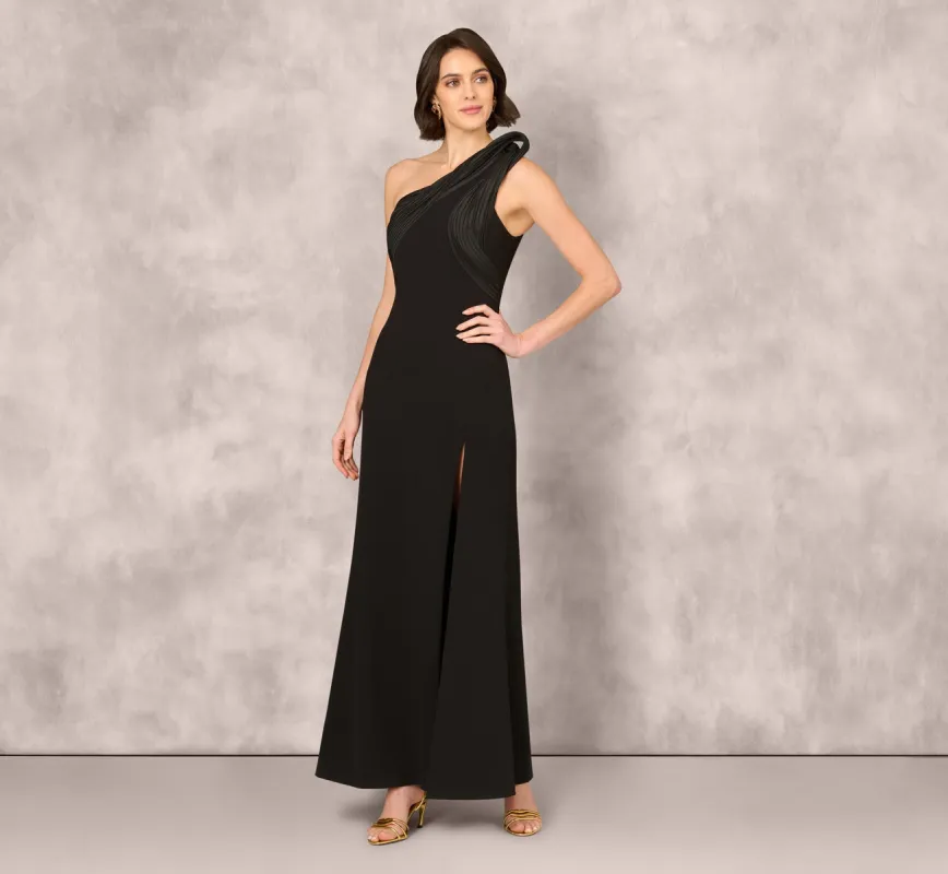 One Shoulder Pleated Detail Mermaid Gown In Black sold by Adrianna Papell
