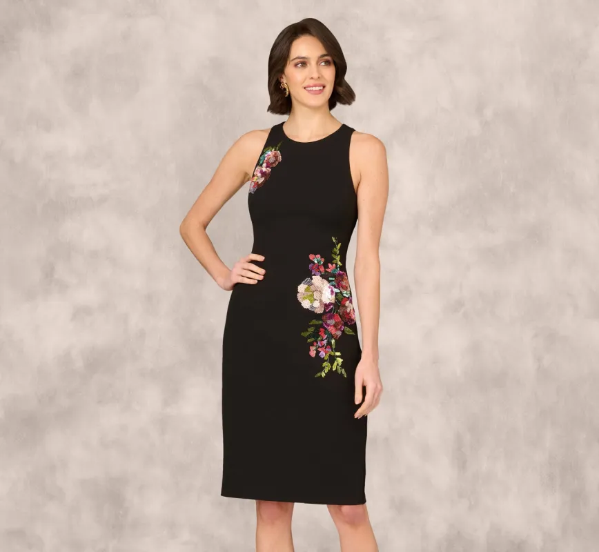 Sleeveless Sequin Flower Sheath Midi Dress In Black sold by Adrianna Papell