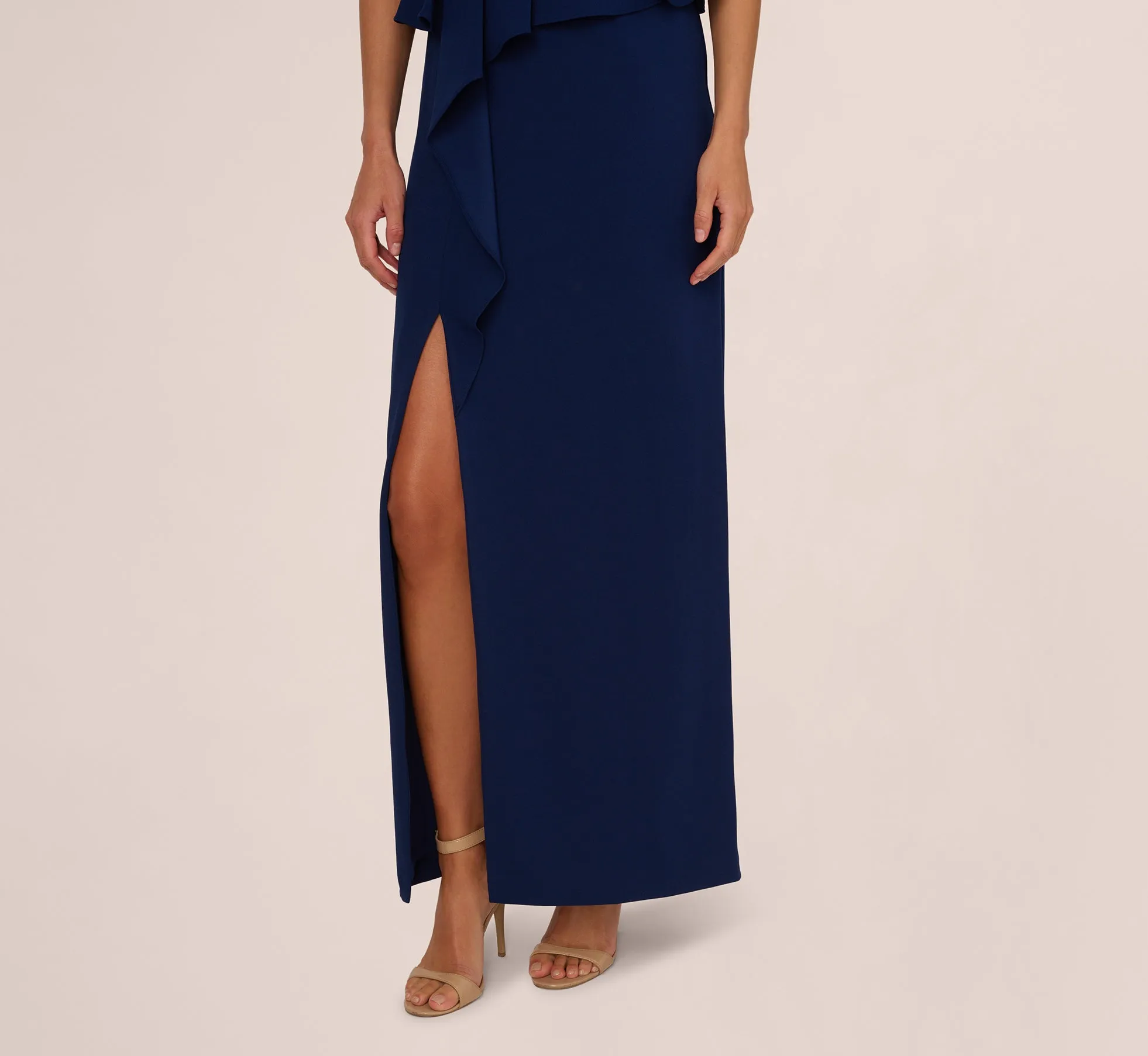 Cap Sleeve Draped Peplum Gown In Navy Sateen sold by Adrianna Papell product image thumbnail 5
