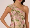 One Shoulder Metallic Floral Jacquard High Low Gown In Pink Green Multi sold by Adrianna Papell