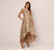 One Shoulder Metallic Floral Jacquard High Low Gown In Pink Green Multi sold by Adrianna Papell