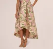 One Shoulder Metallic Floral Jacquard High Low Gown In Pink Green Multi sold by Adrianna Papell