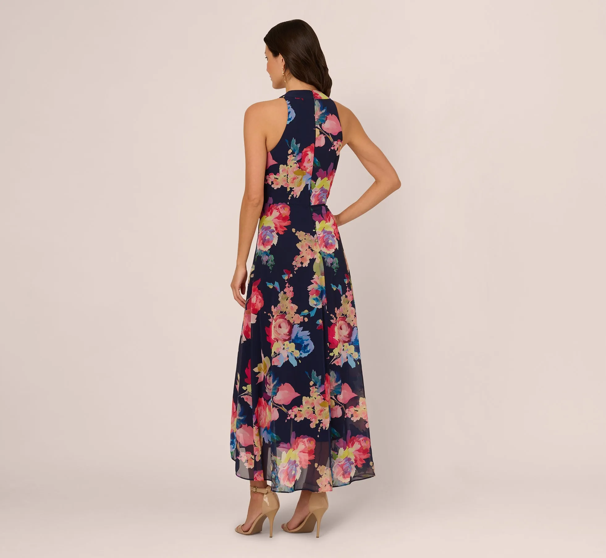 Sleeveless Floral Chiffon Overlay Jumpsuit In Navy Multi sold by Adrianna Papell product image thumbnail 4