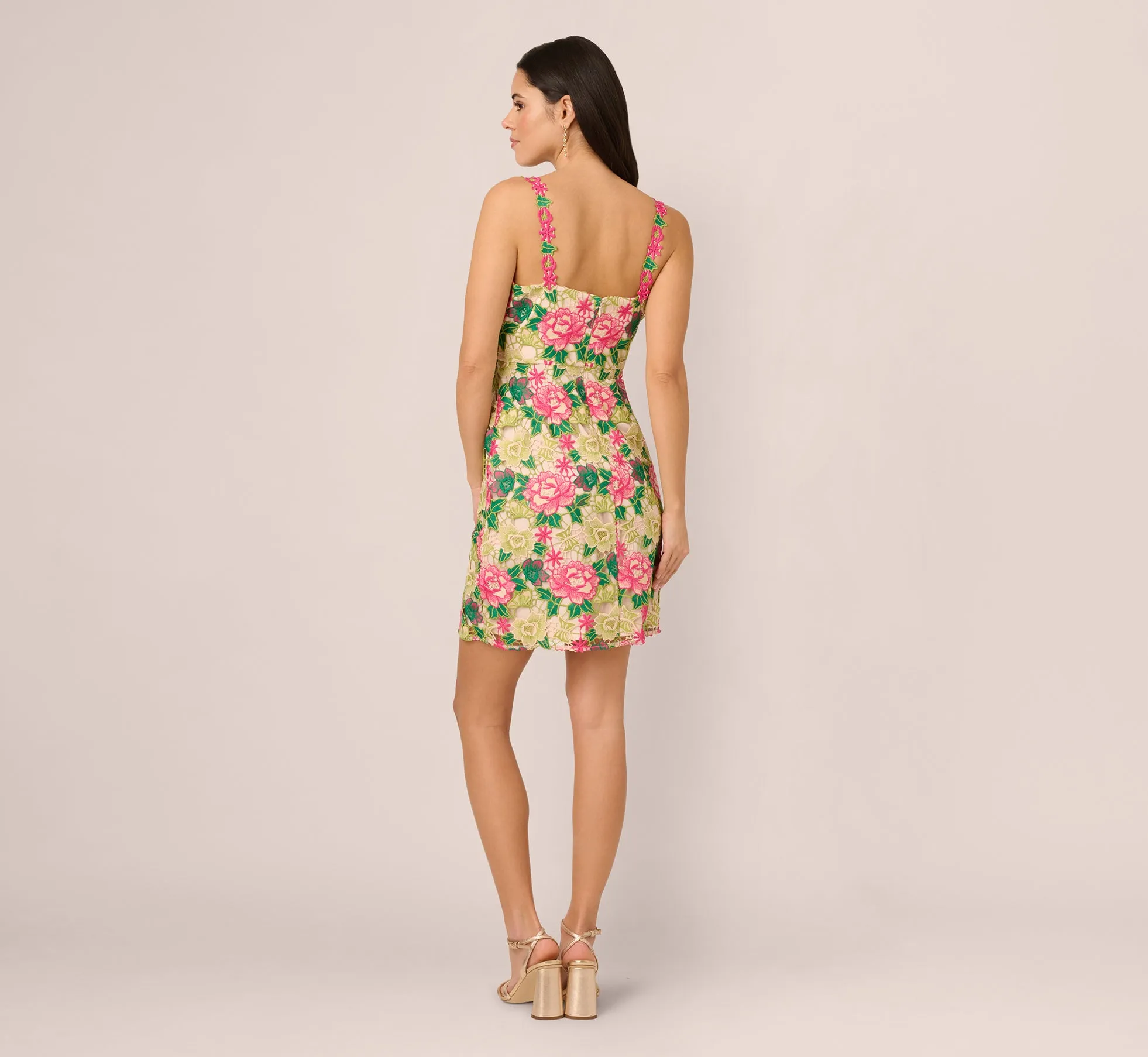 Sleeveless Floral Embroidery Short Sheath Dress In Pink Green Multi sold by Adrianna Papell product image thumbnail 4