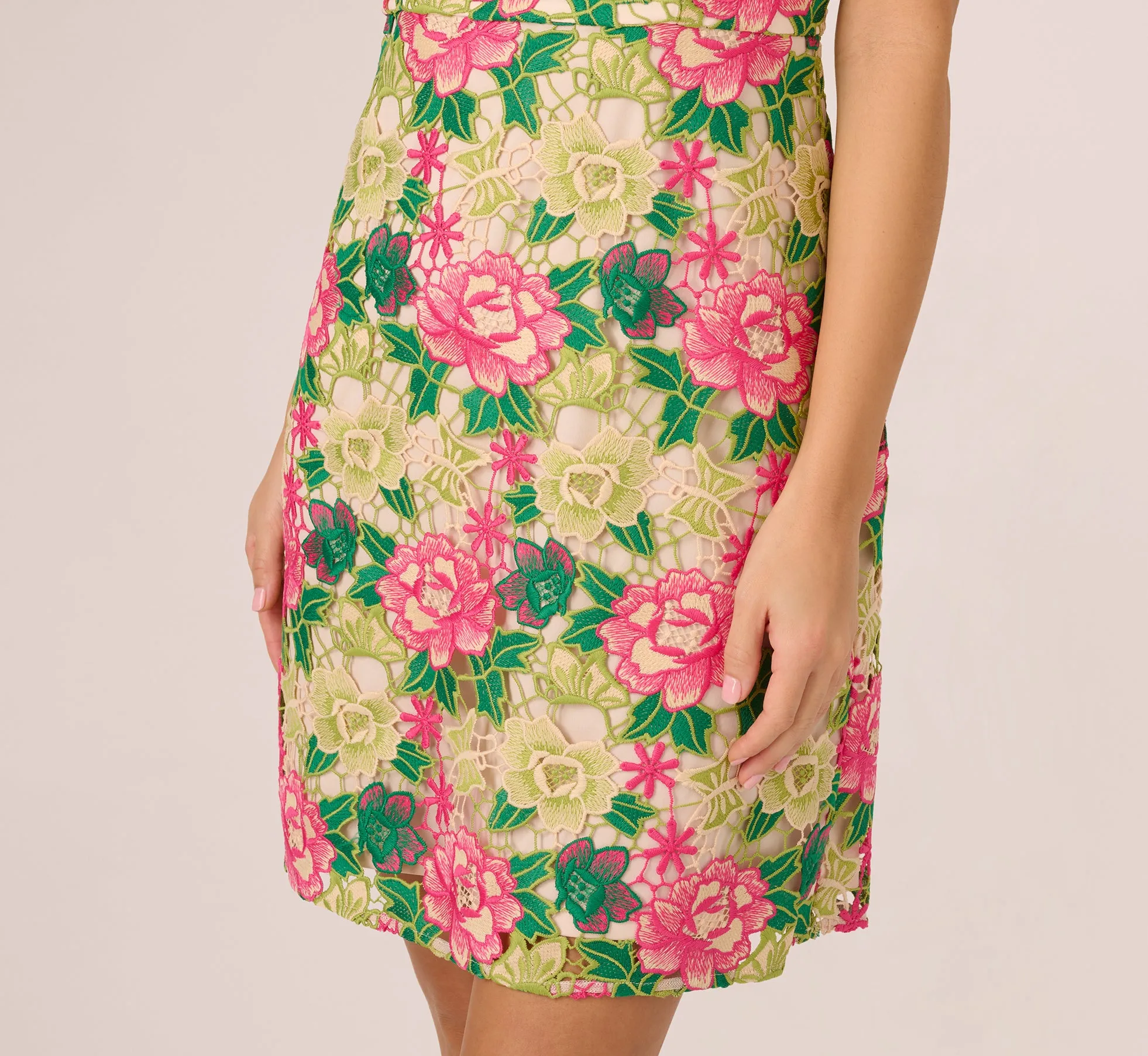 Sleeveless Floral Embroidery Short Sheath Dress In Pink Green Multi sold by Adrianna Papell product image thumbnail 5