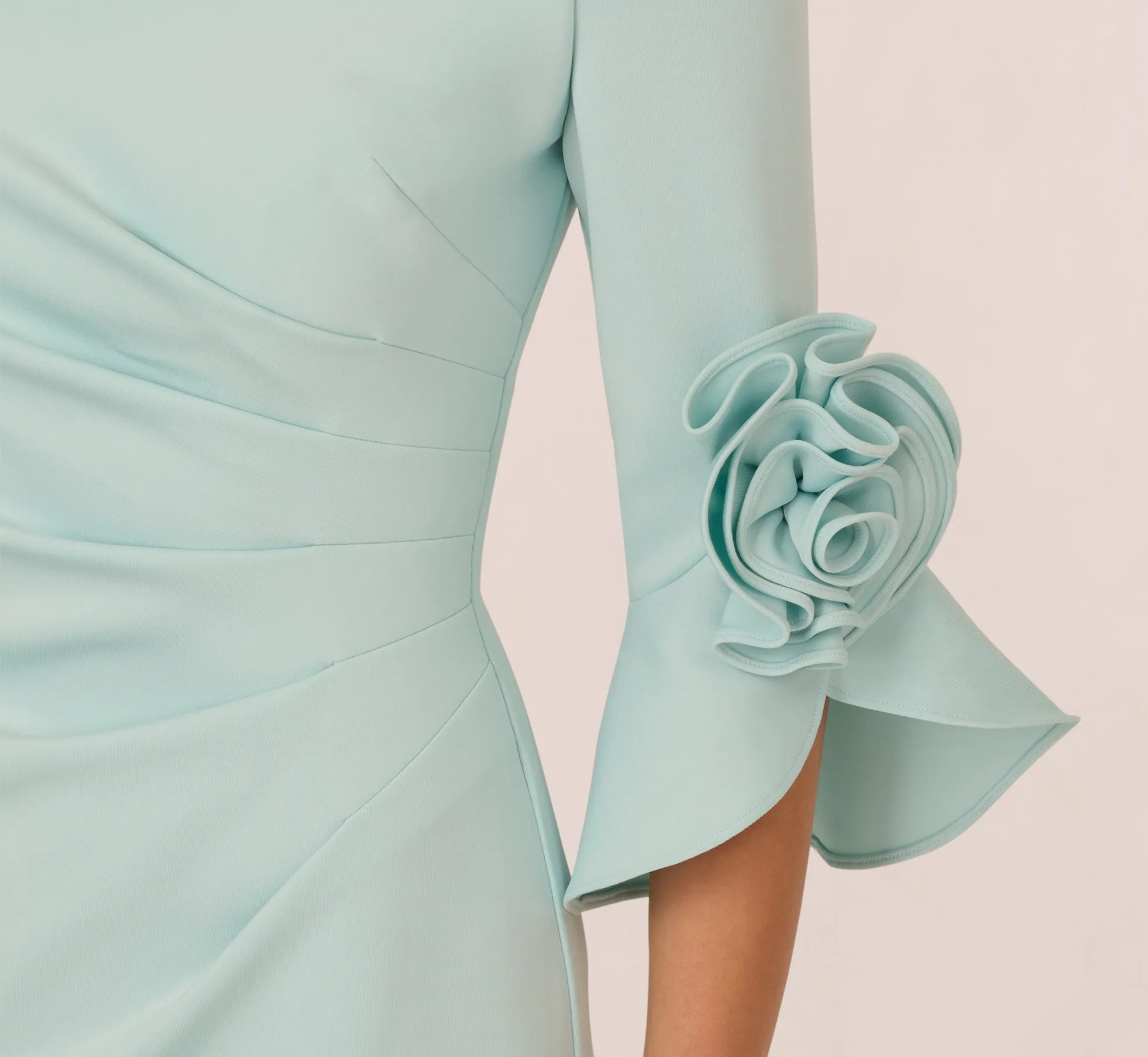 Off Shoulder Bell Sleeve Rosette Gown In Airy Aqua sold by Adrianna Papell product image thumbnail 5