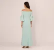 Off Shoulder Bell Sleeve Rosette Gown In Airy Aqua sold by Adrianna Papell