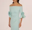 Off Shoulder Bell Sleeve Rosette Gown In Airy Aqua sold by Adrianna Papell