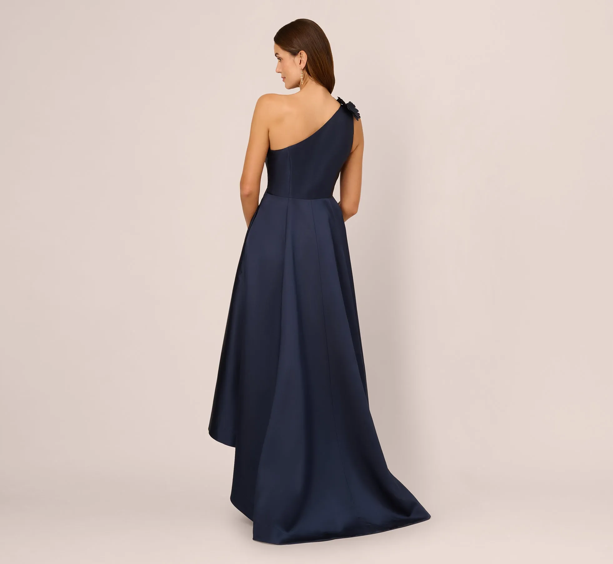 One Shoulder Draped Mikado High Low Gown In Midnight sold by Adrianna Papell product image thumbnail 4