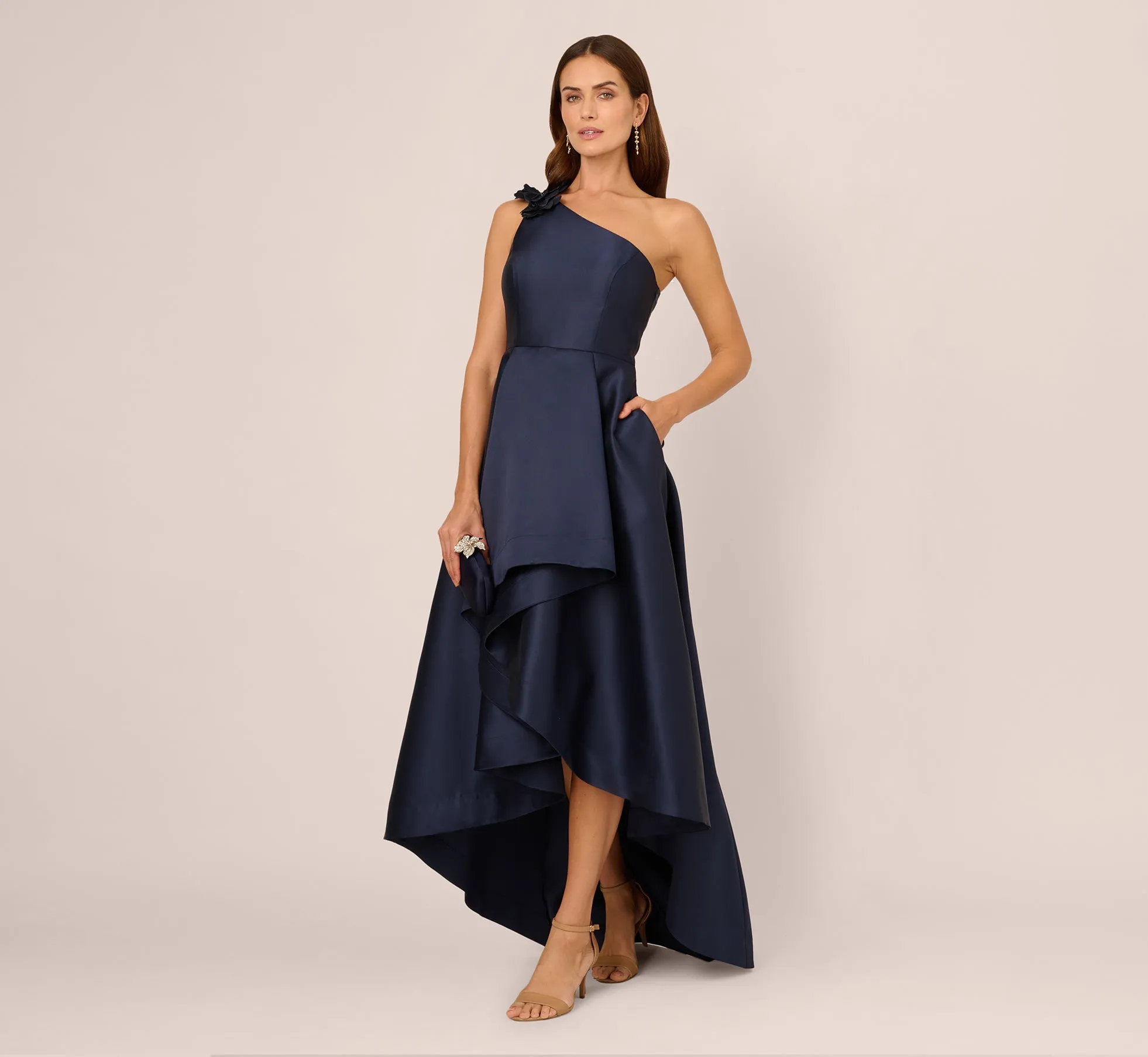 One Shoulder Draped Mikado High Low Gown In Midnight sold by Adrianna Papell product image thumbnail 2