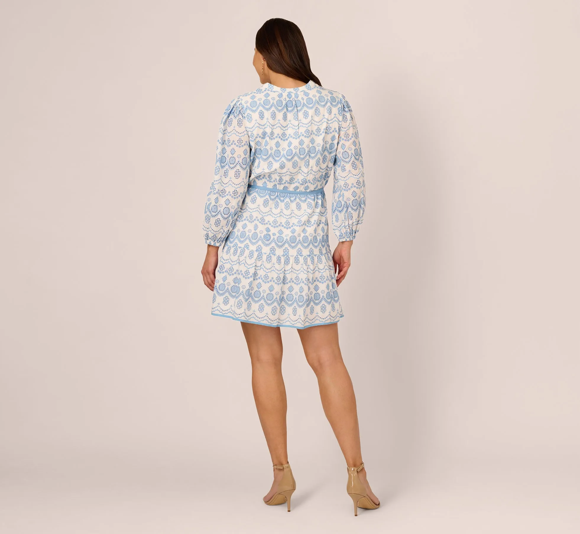 Plus Size Long Sleeve Flounce Eyelet Shirt Dress In Light Blue Ivory sold by Adrianna Papell product image thumbnail 4