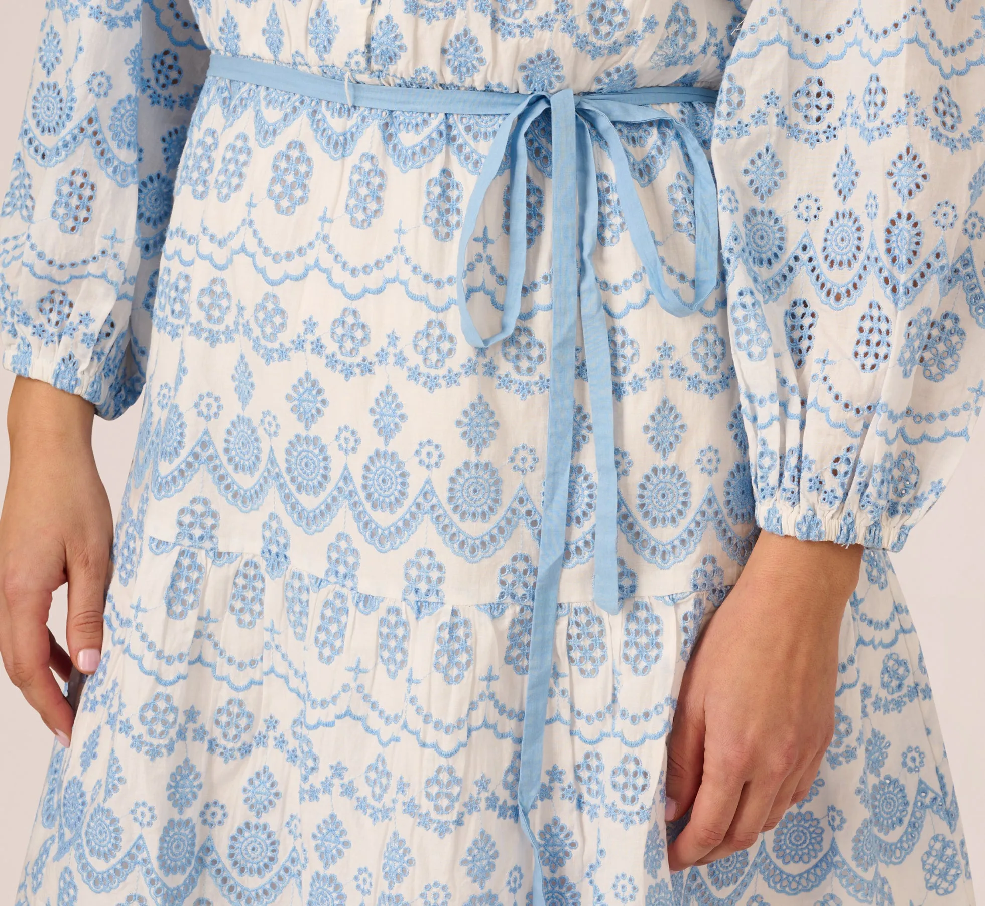 Plus Size Long Sleeve Flounce Eyelet Shirt Dress In Light Blue Ivory sold by Adrianna Papell product image thumbnail 5