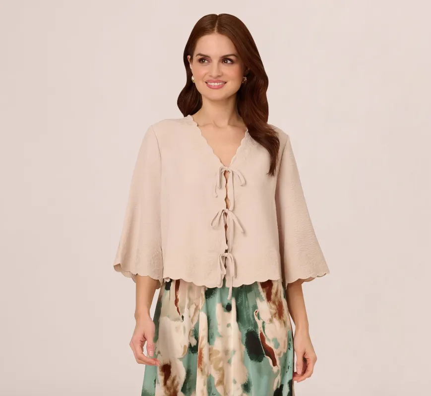 V Neck Bell Sleeve Tie Front Top In Pebble sold by Adrianna Papell