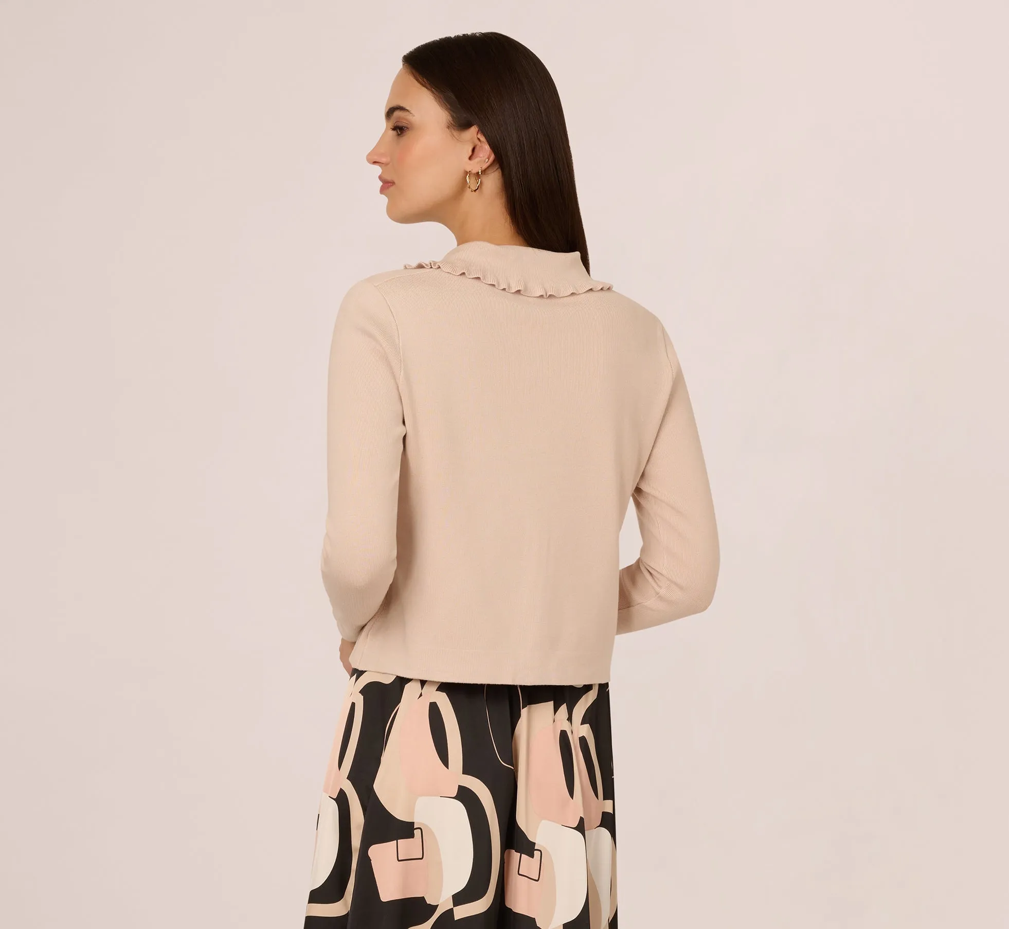 Ruffle Sailor Collar Cardigan In Oat Milk sold by Adrianna Papell product image thumbnail 4