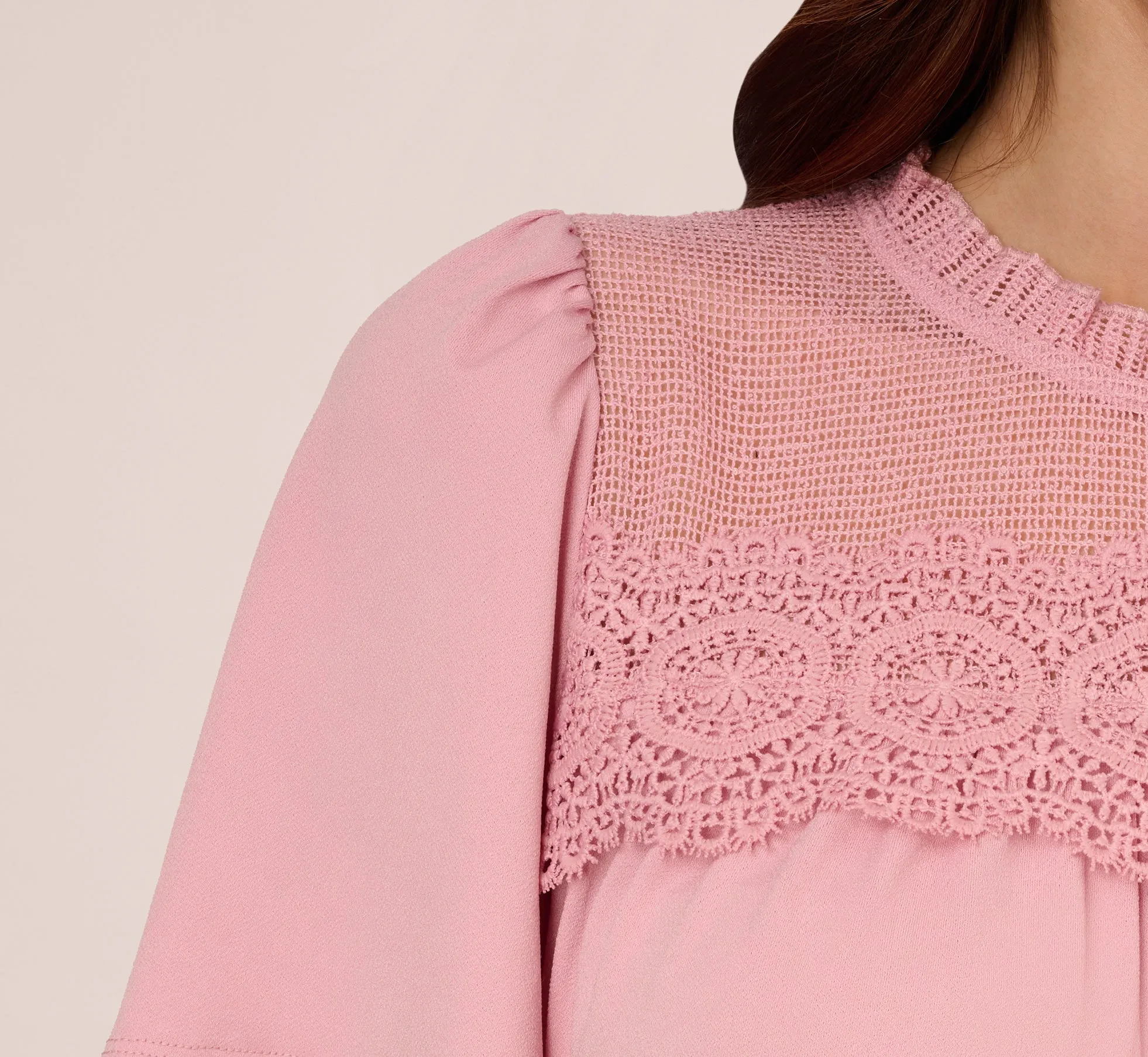 Flutter Sleeve Lace Yoke Trapeze Top In Pink Nectar sold by Adrianna Papell product image thumbnail 5
