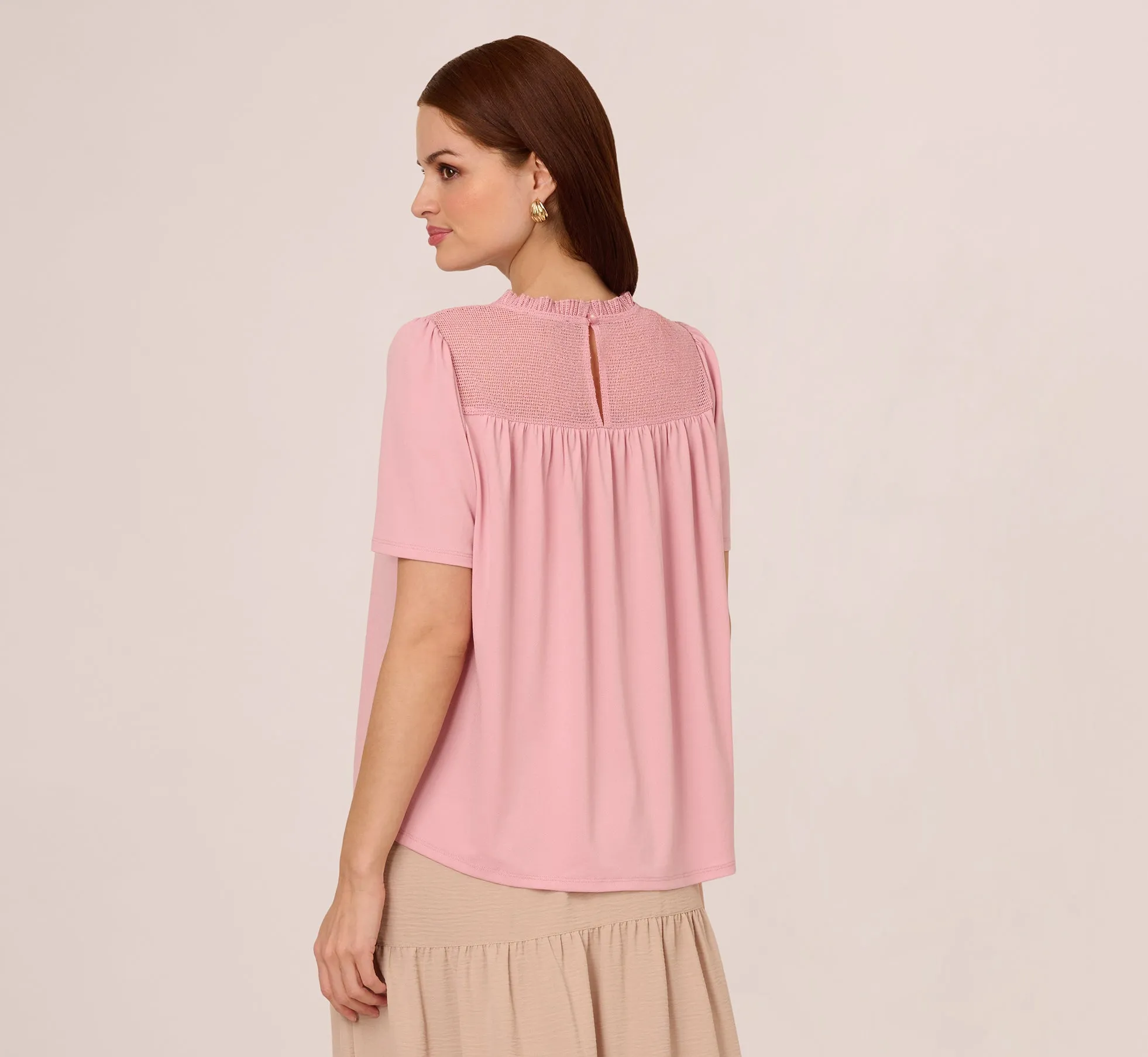 Flutter Sleeve Lace Yoke Trapeze Top In Pink Nectar sold by Adrianna Papell product image thumbnail 4