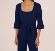 Knit Crepe Wide Leg Jumpsuit With Bell Sleeves In Navy Sateen sold by Adrianna Papell