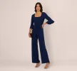 Knit Crepe Wide Leg Jumpsuit With Bell Sleeves In Navy Sateen sold by Adrianna Papell