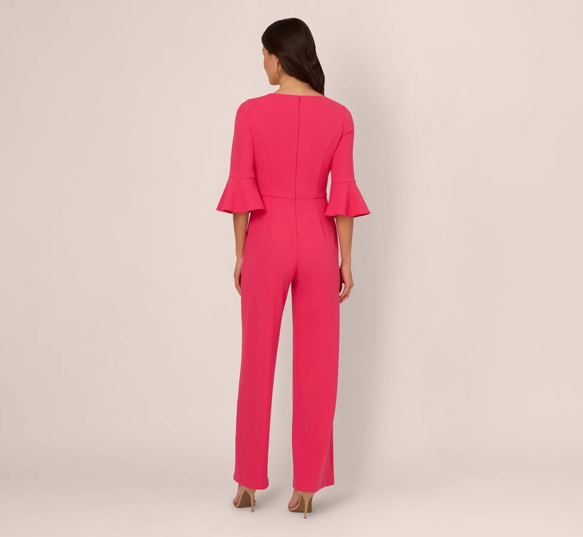 Knit Crepe Wide Leg Jumpsuit With Bell Sleeves In Camellia sold by Adrianna Papell product image thumbnail 4