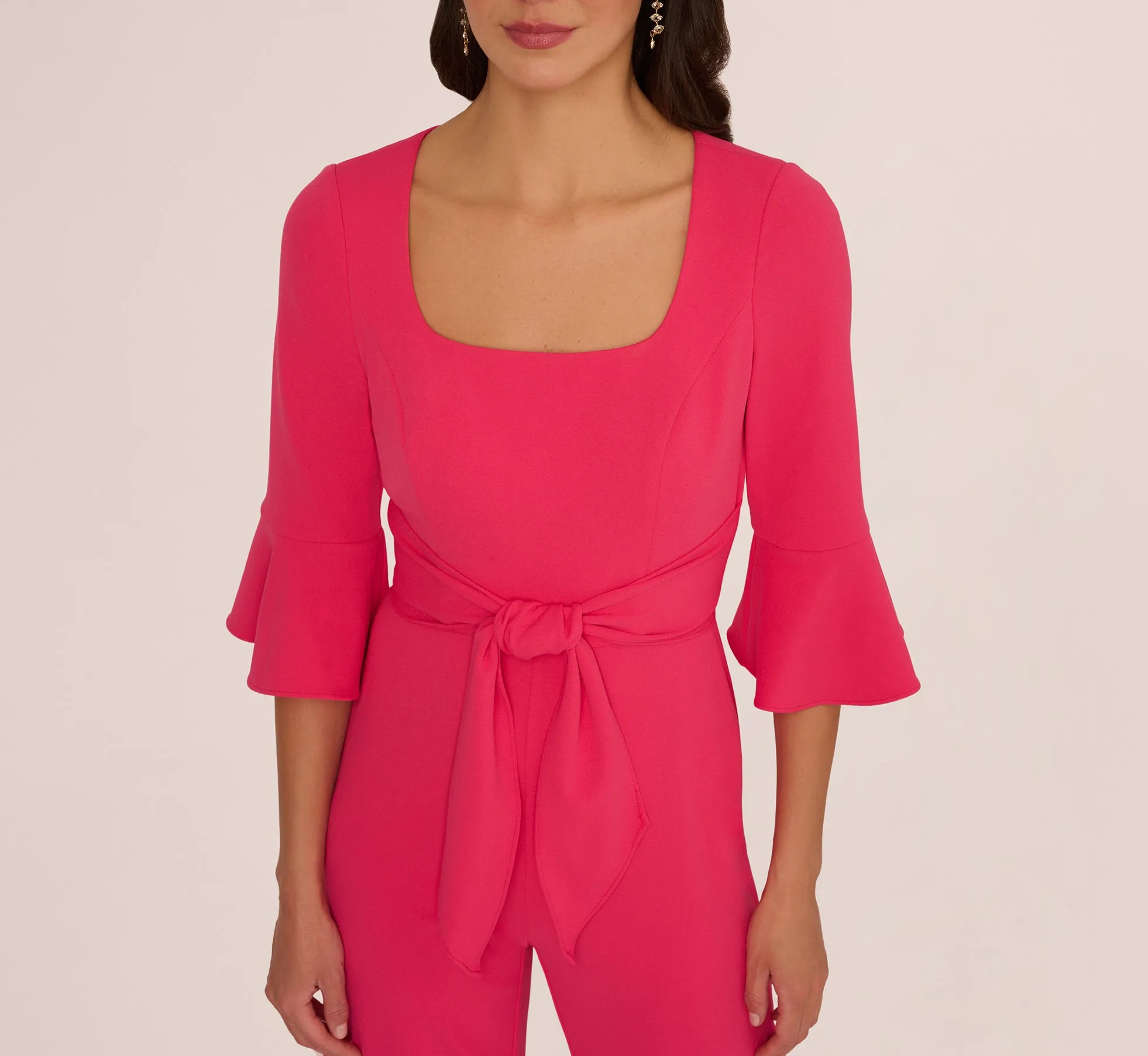 Knit Crepe Wide Leg Jumpsuit With Bell Sleeves In Camellia sold by Adrianna Papell product image thumbnail 3