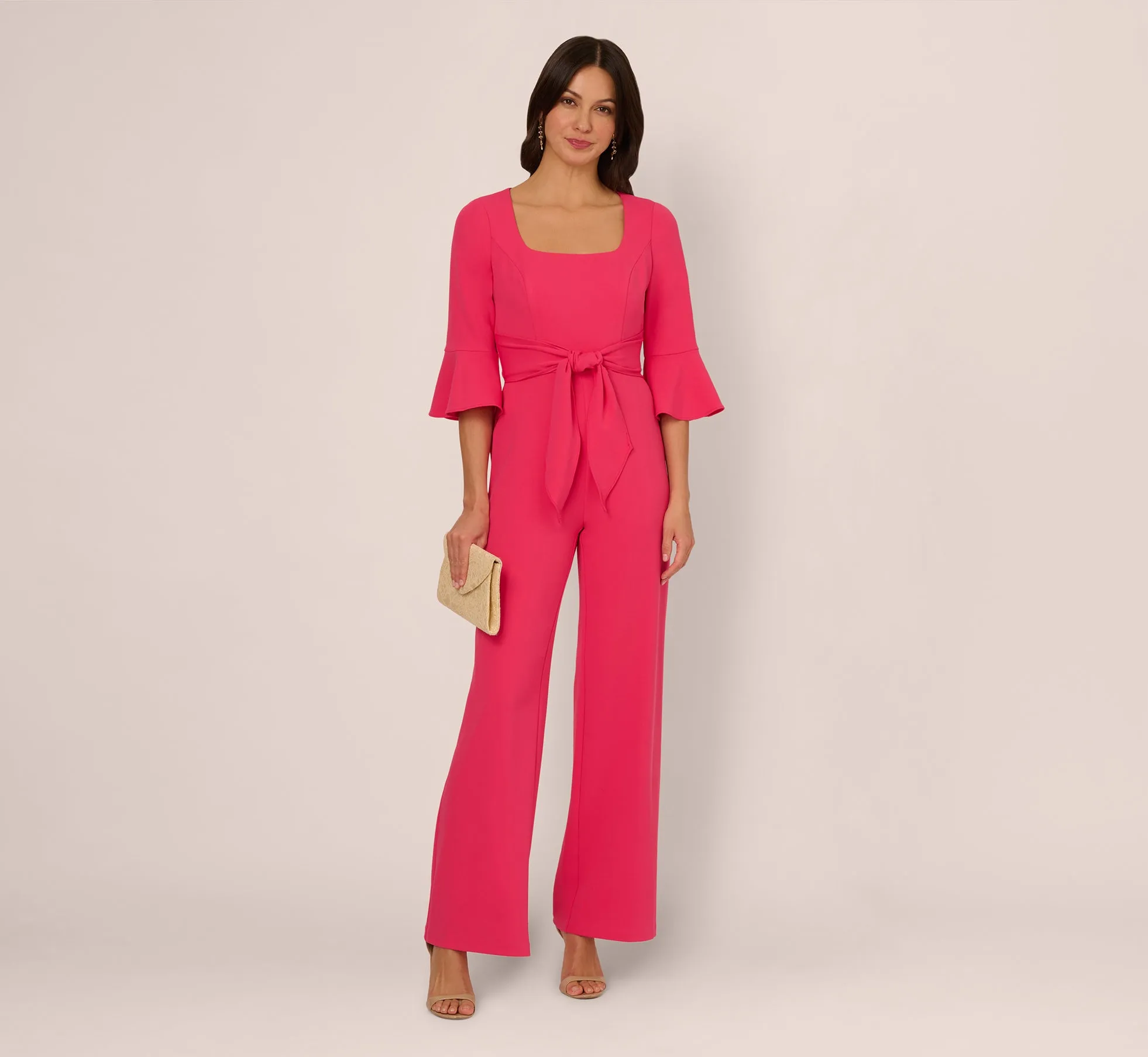 Knit Crepe Wide Leg Jumpsuit With Bell Sleeves In Camellia sold by Adrianna Papell product image thumbnail 2