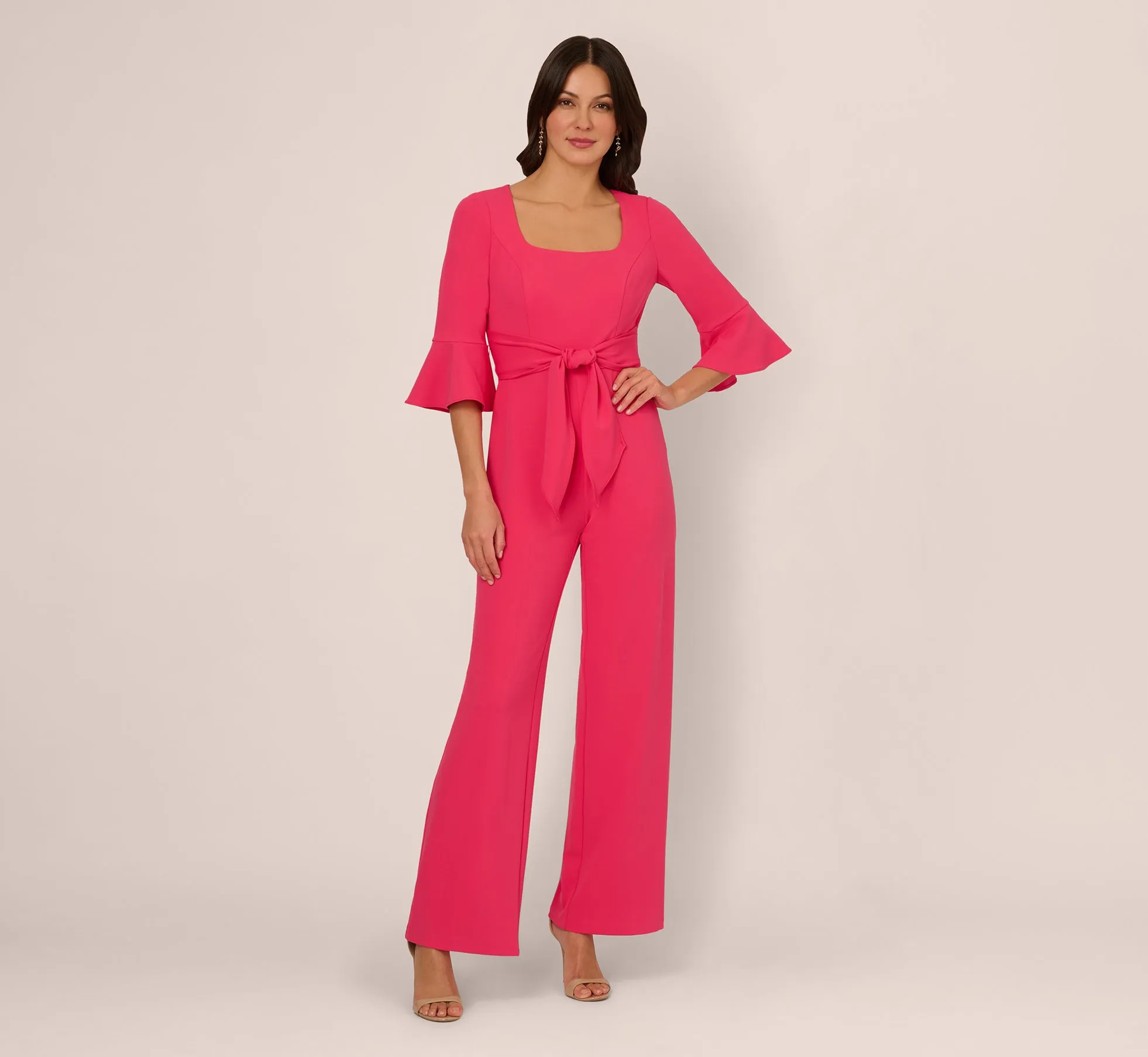 Knit Crepe Wide Leg Jumpsuit With Bell Sleeves In Camellia sold by Adrianna Papell