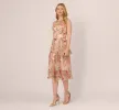 Halter Floral Embroidered Illusion Midi Dress In Pink Multi sold by Adrianna Papell
