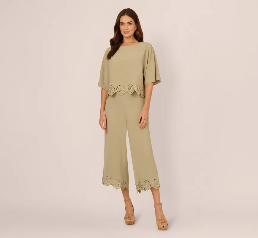 Eyelet Hem Dolman Sleeve Shirt And Pull On Pant Set In Dusty Sage Green sold by Adrianna Papell