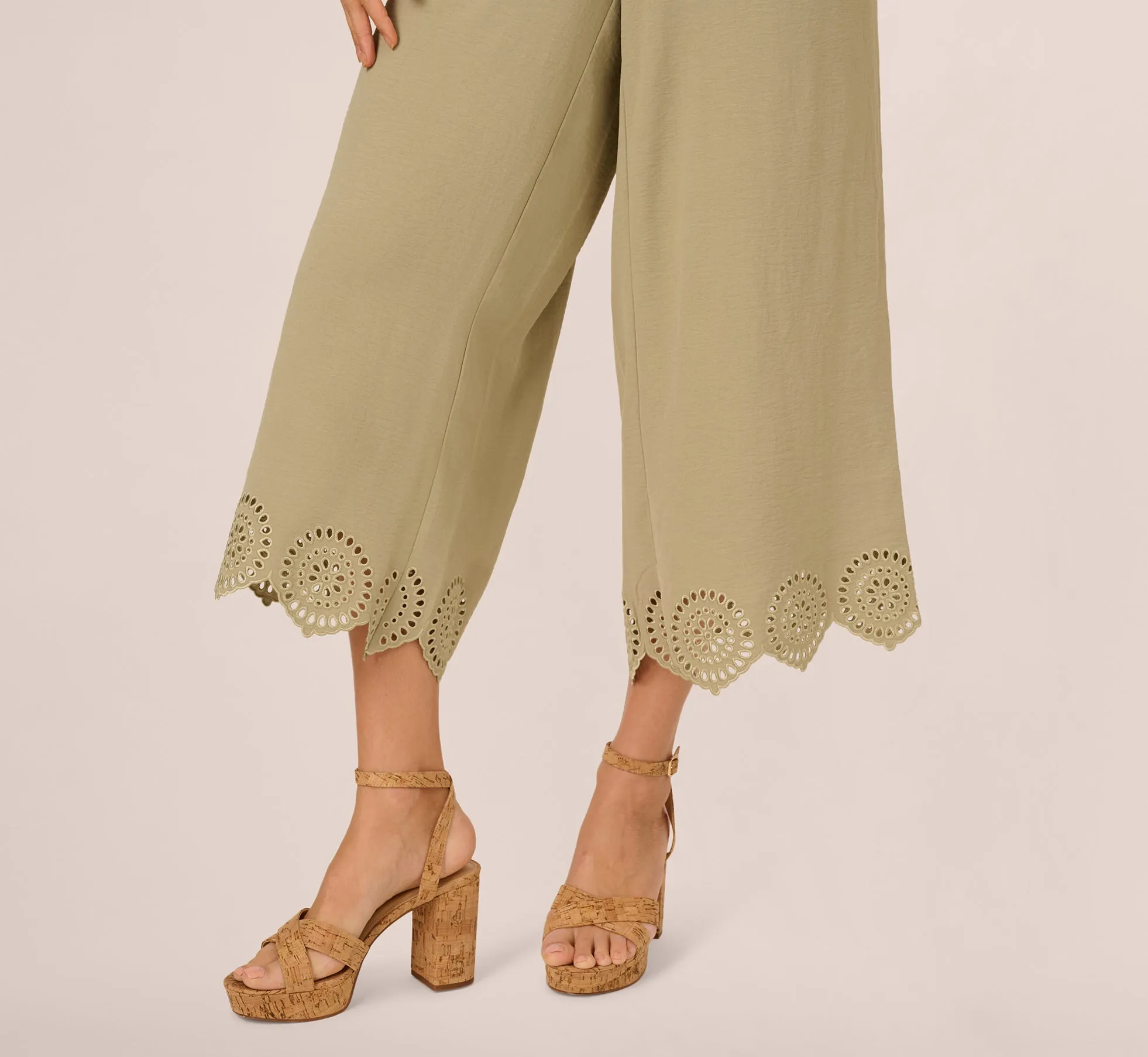 Eyelet Hem Dolman Sleeve Shirt And Pull On Pant Set In Dusty Sage Green sold by Adrianna Papell product image thumbnail 5