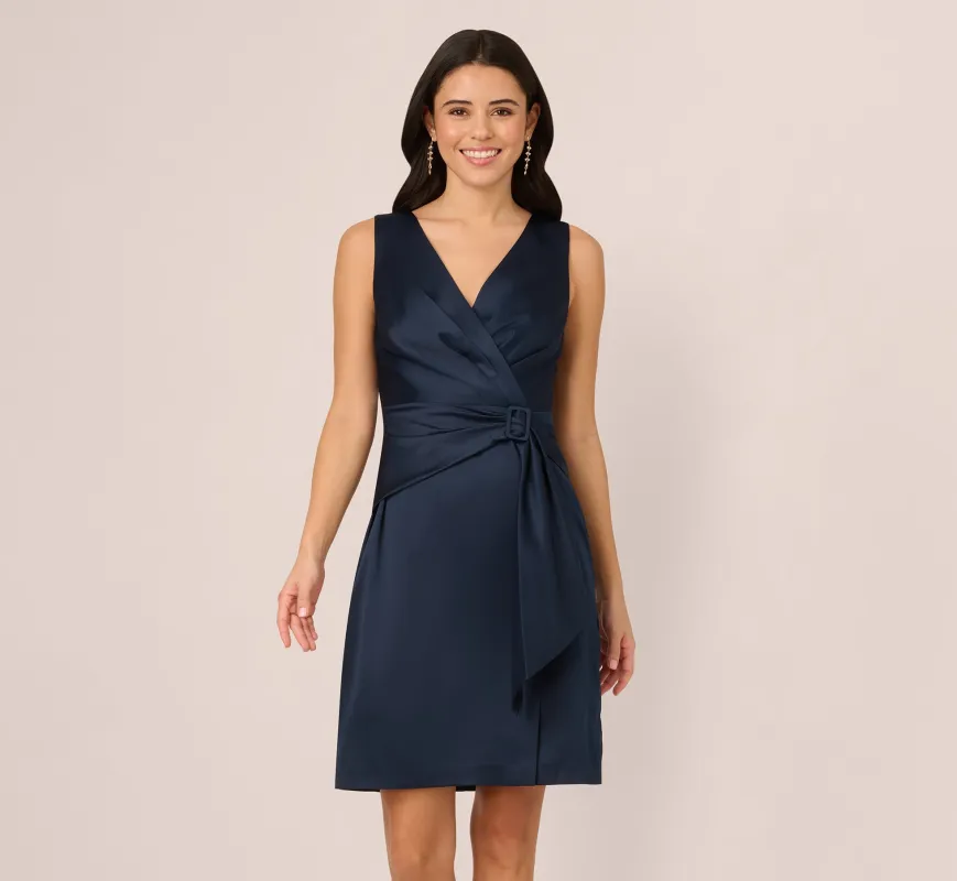 Sleeveless Satin Draped Short Dress In Dark Navy sold by Adrianna Papell