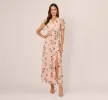 Floral Embroidered Maxi Dress With Sheer Flutter Sleeves In Blush Multi sold by Adrianna Papell