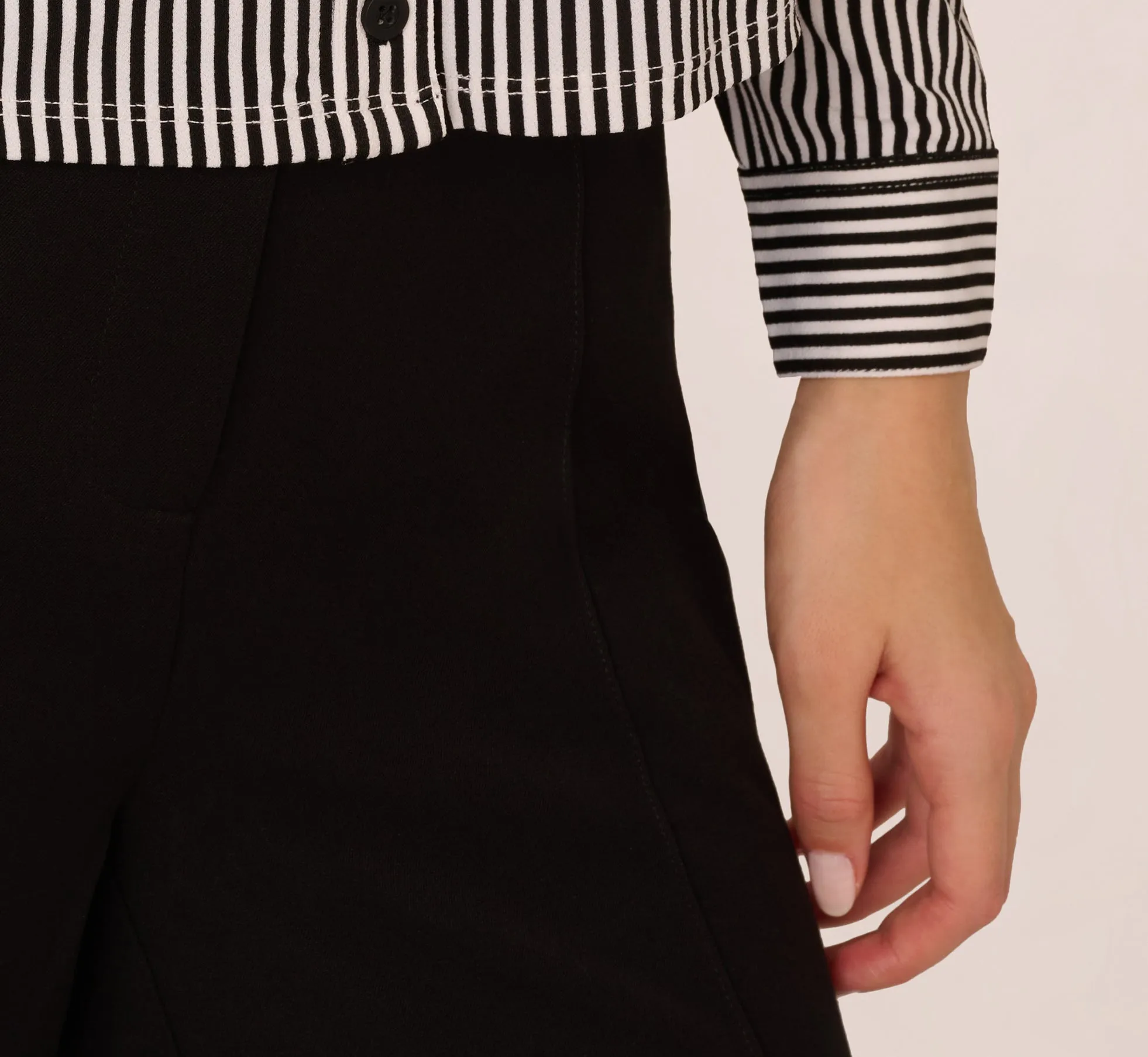 Long Sleeve Cropped Striped Blouse In Black Ivory Small Stripe sold by Adrianna Papell product image thumbnail 5