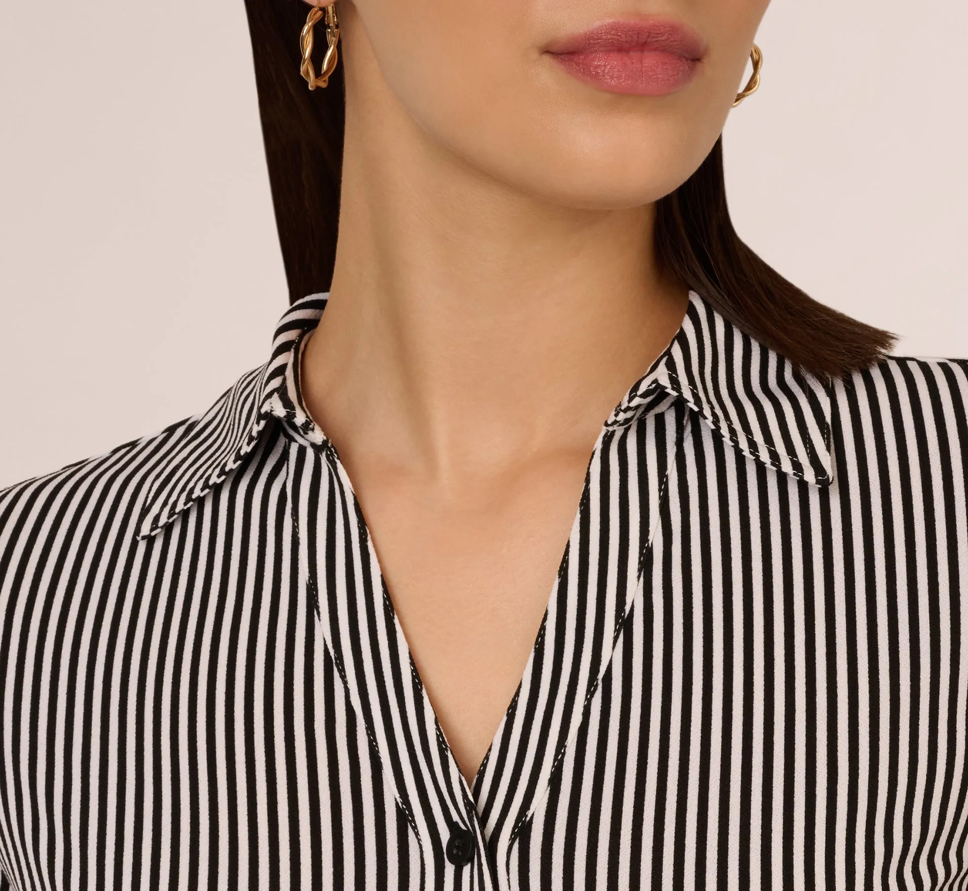 Long Sleeve Cropped Striped Blouse In Black Ivory Small Stripe sold by Adrianna Papell product image thumbnail 3