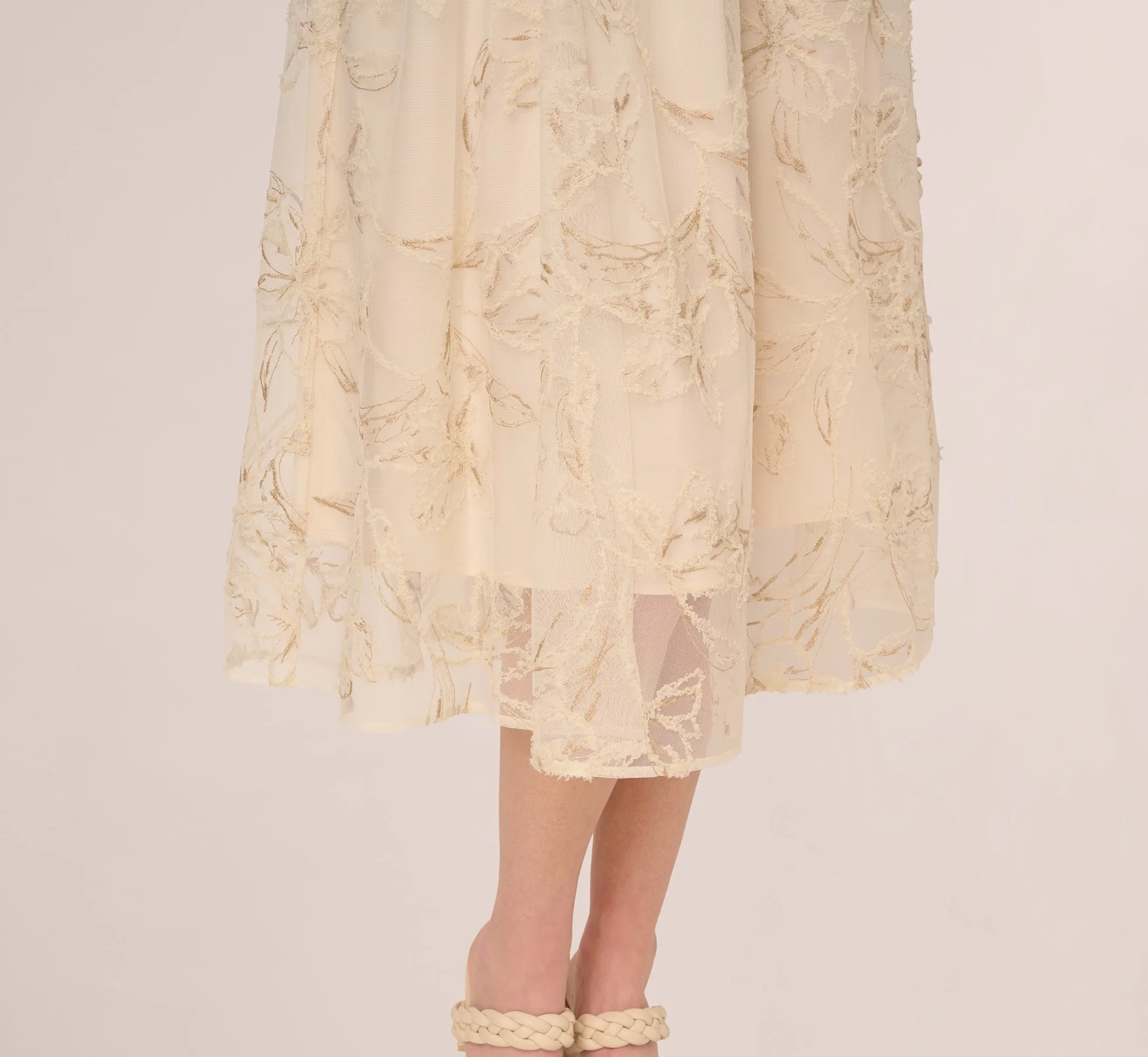 Floral Mesh Overlay A Line Midi Skirt In Ivory sold by Adrianna Papell product image thumbnail 5