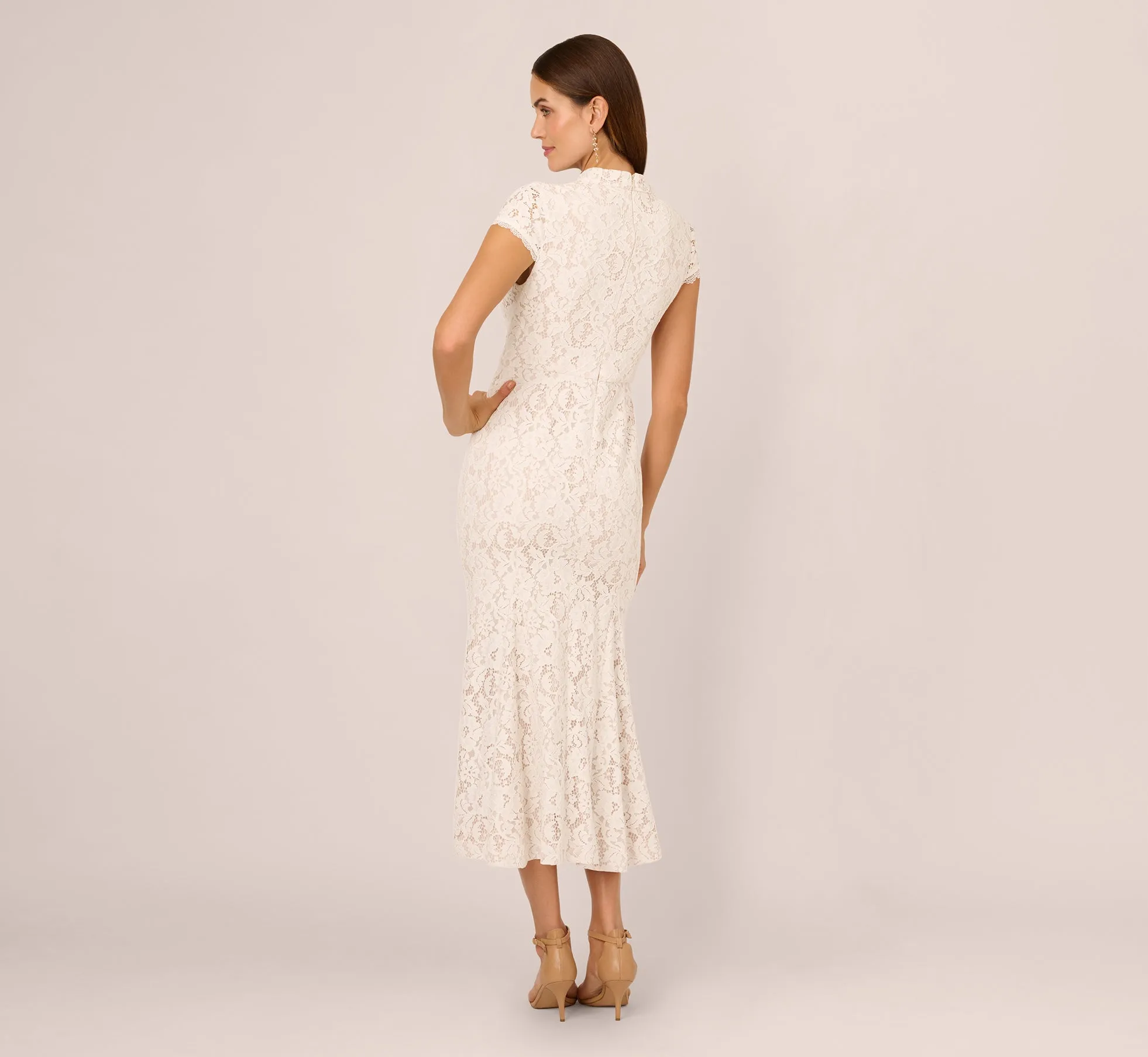 Cap Sleeve Lace Midi Dress In Ivory Nude sold by Adrianna Papell product image thumbnail 4