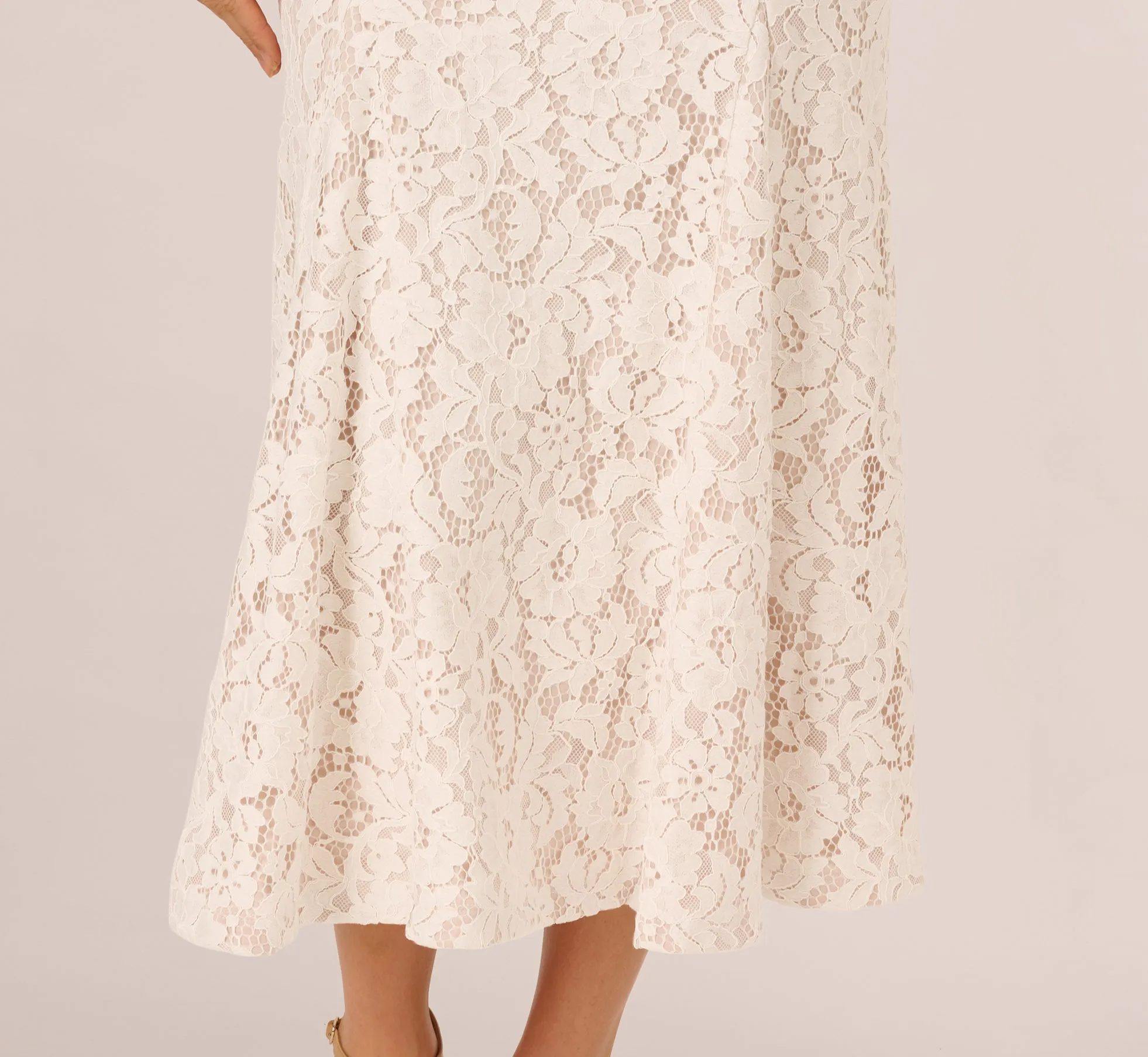 Cap Sleeve Lace Midi Dress In Ivory Nude sold by Adrianna Papell product image thumbnail 5